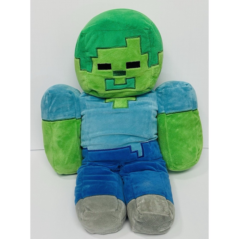 Minecraft Zombie Plush Pillow Buddy 17 Inch Green Blue Pixelated‎ Mojang 2023